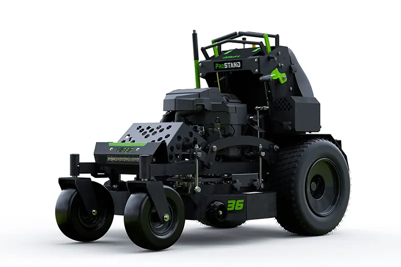 A black ride-on mower with green accents and four wheels is shown on a white background.